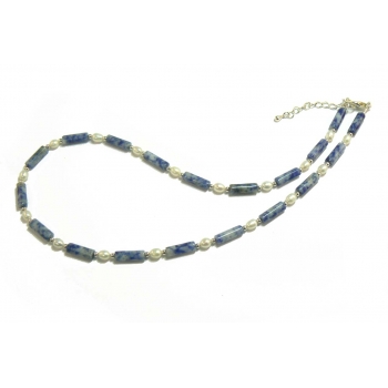 Blue Beaded Sodalite Necklace With Freshwater Pearls Blue Beaded Sodalite Necklace With Freshwater Pearls